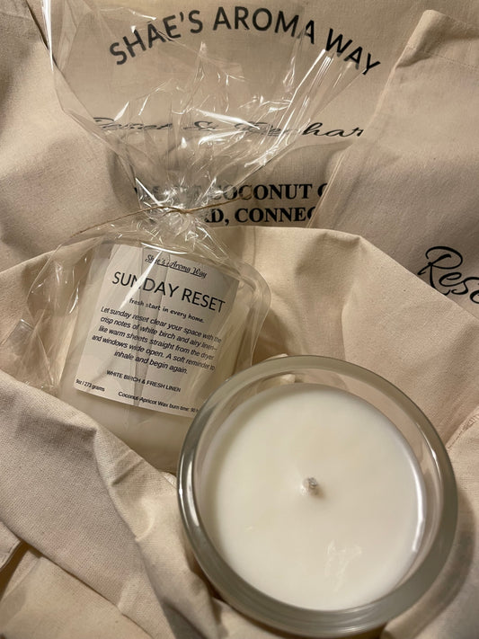 Sunday Reset – White Birch & Fresh Linen Scented Coconut Wax Candle (9oz)