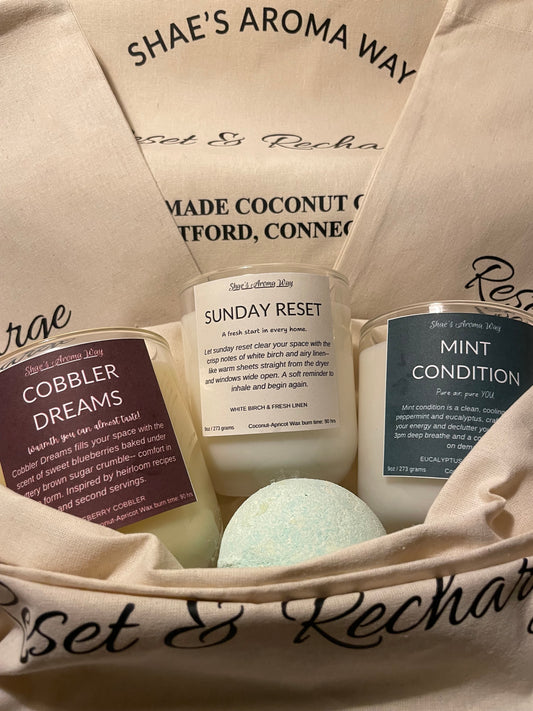 Signature Candle Bundle (Set of 3) – Hand-Poured Coconut Wax Candles + SAW Tote