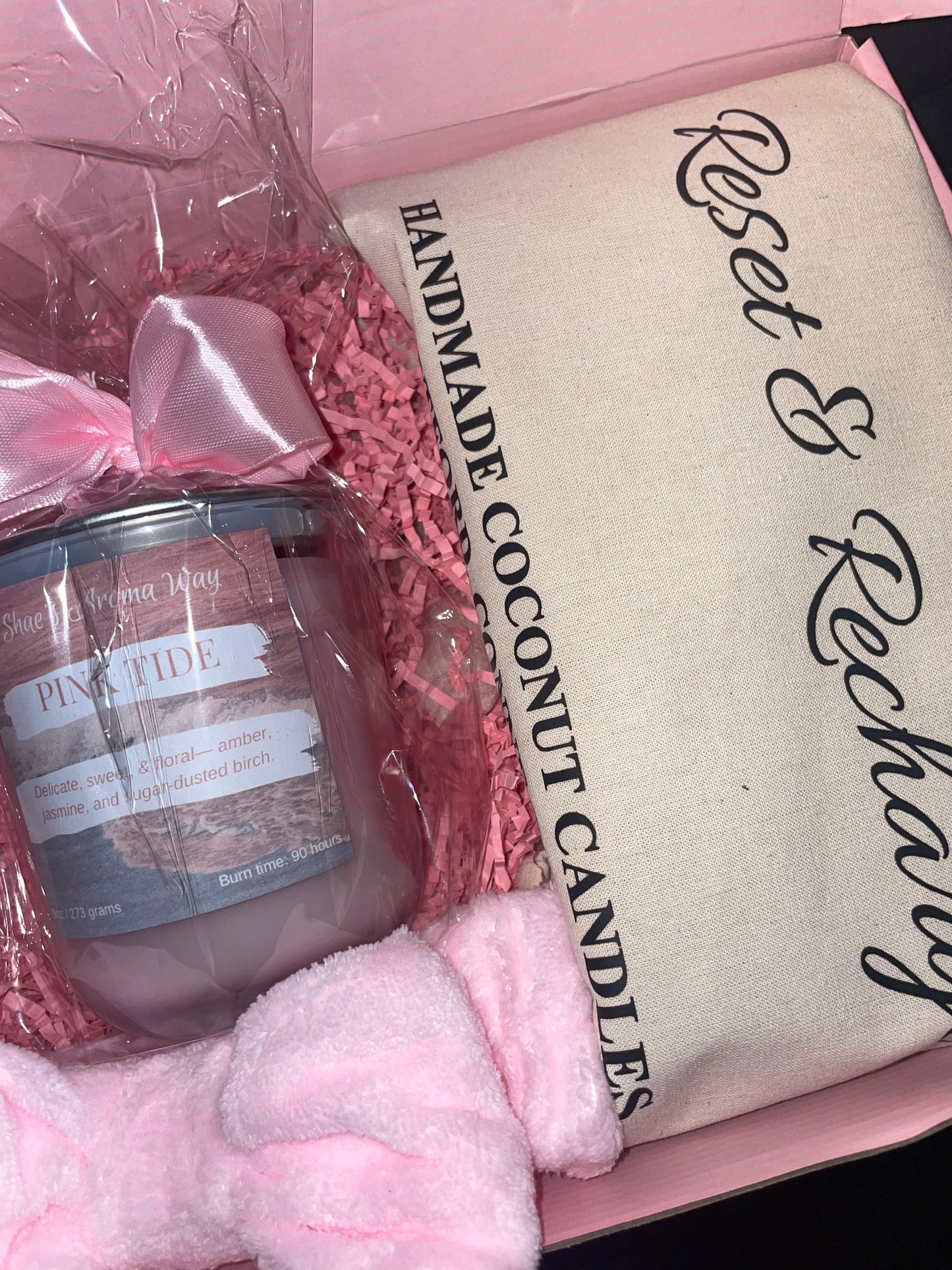 PREORDER NOW: Pink Tide - Self Care Kit | Mask, Headband, & Amber & Jasmine Candle (9 oz)