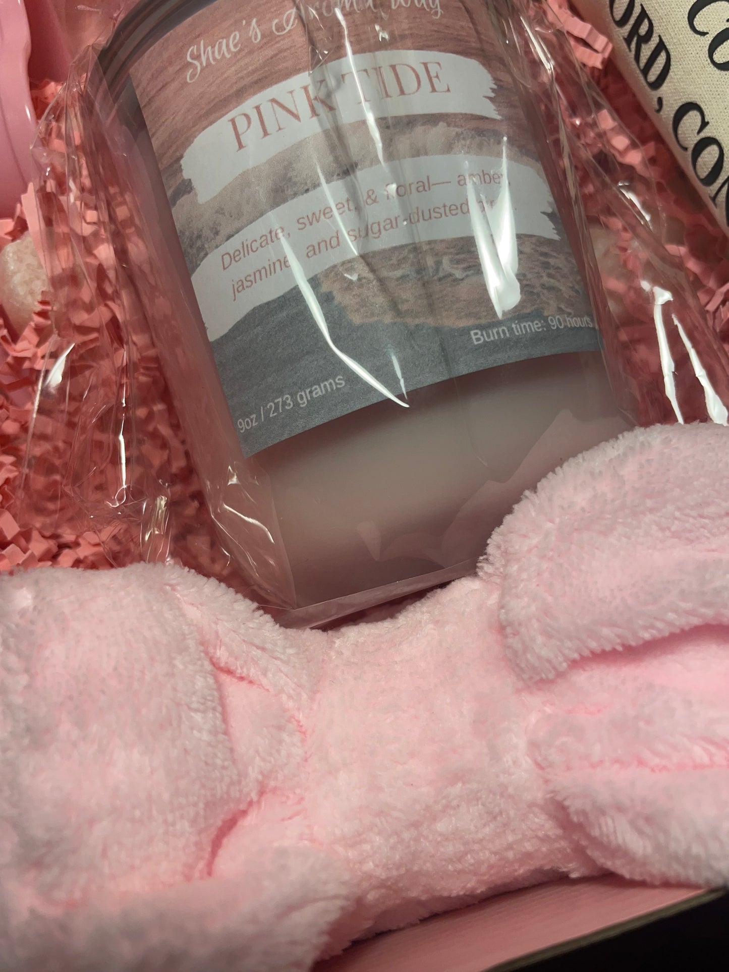 PREORDER NOW: Pink Tide - Self Care Kit | Mask, Headband, & Amber & Jasmine Candle (9 oz)